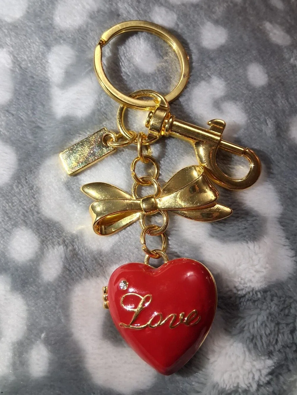 Gold Bow Red Heart Locket Love Bag Charm/Keychain
